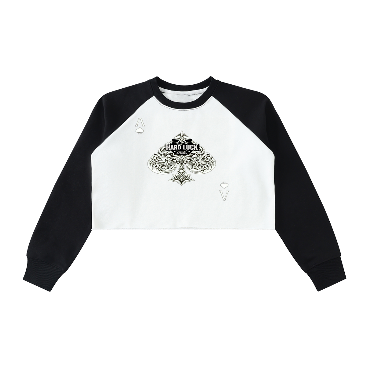 Hard Luck- Uptown Ace Raw-Hem Color-Block Raglan Crop Sweatshirt