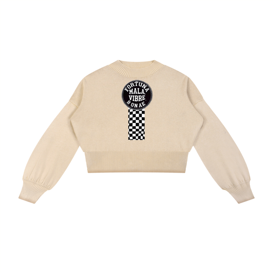 Mineral Wash Balloon Sleeve Cropped Sweater