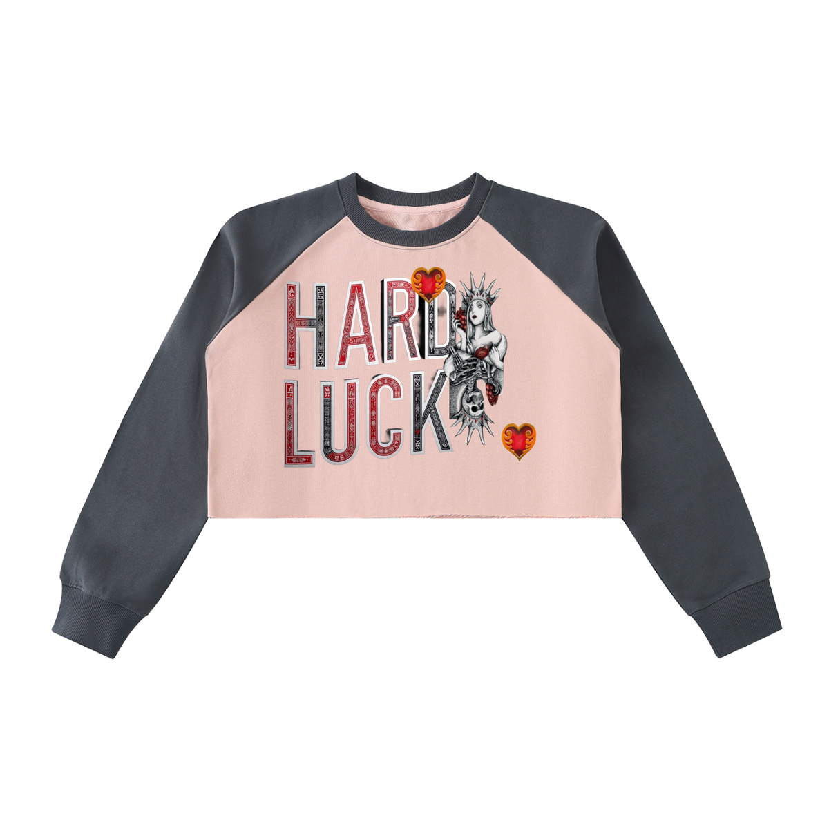 Queens Gambit Raw-Hem Color-Block Raglan Crop Sweatshirt