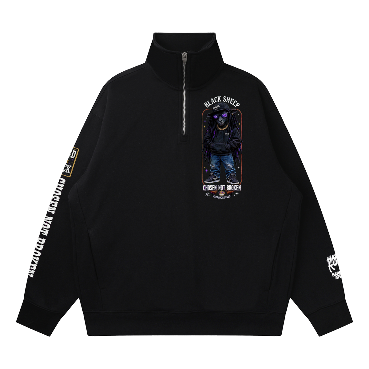 Hard Luck Apparel - Black Sheep Quarter Zip Sweatshirt | Chosen Not Broken Drop Shoulder Pullover