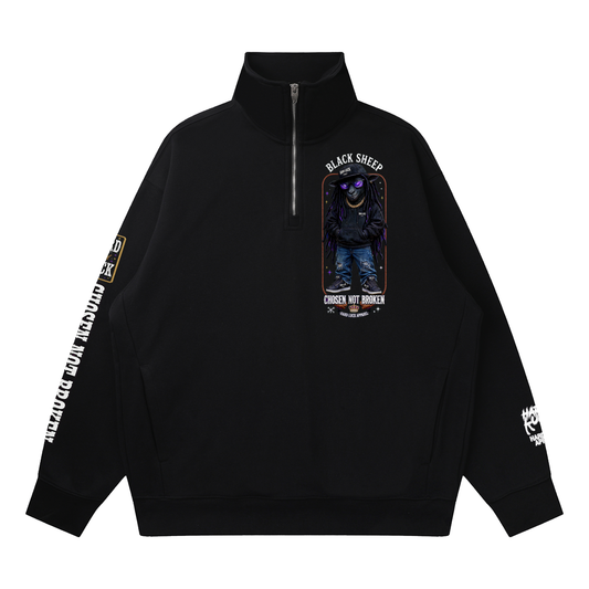 Hard Luck Apparel - Black Sheep Quarter Zip Sweatshirt | Chosen Not Broken Drop Shoulder Pullover