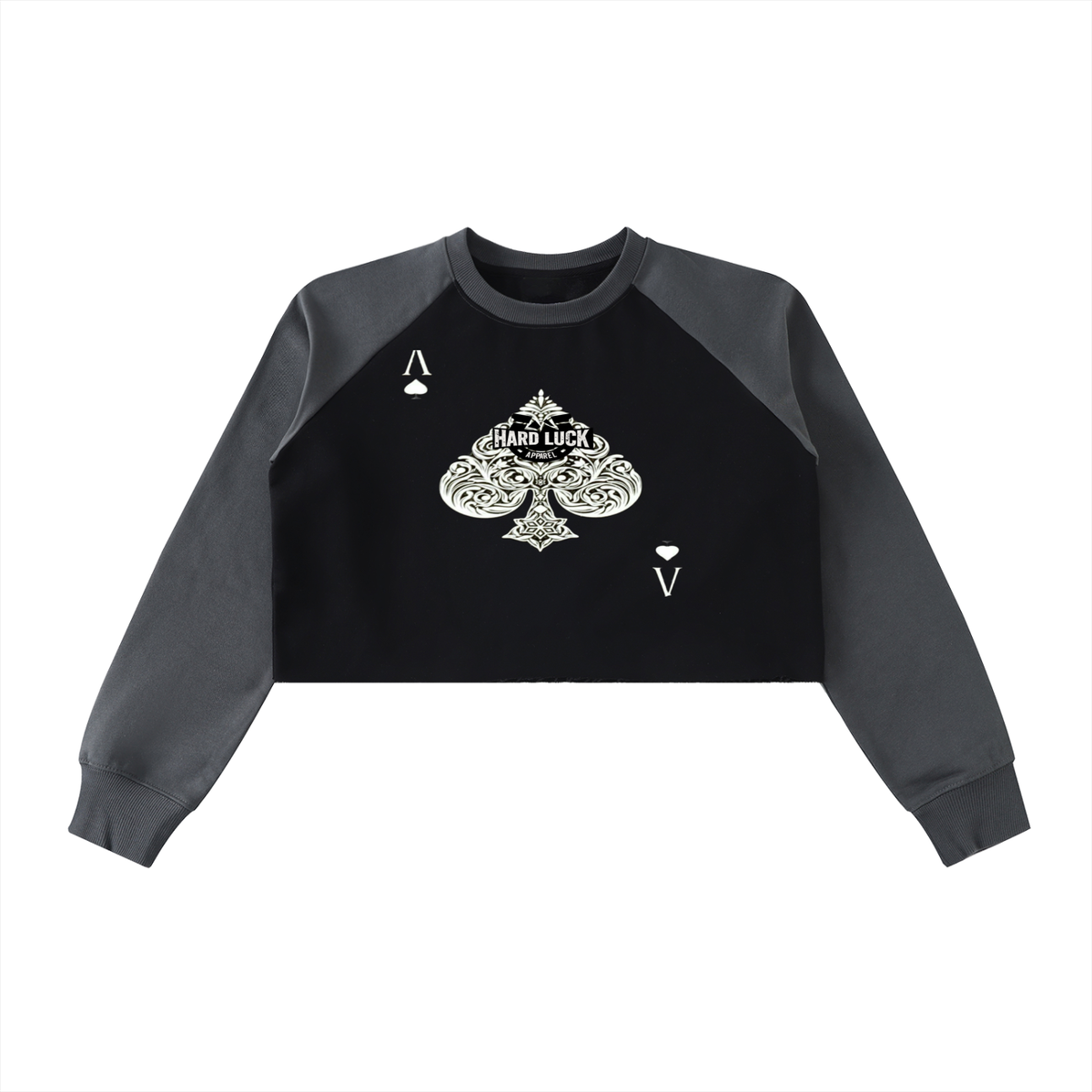 Hard Luck- Uptown Ace Raw-Hem Color-Block Raglan Crop Sweatshirt