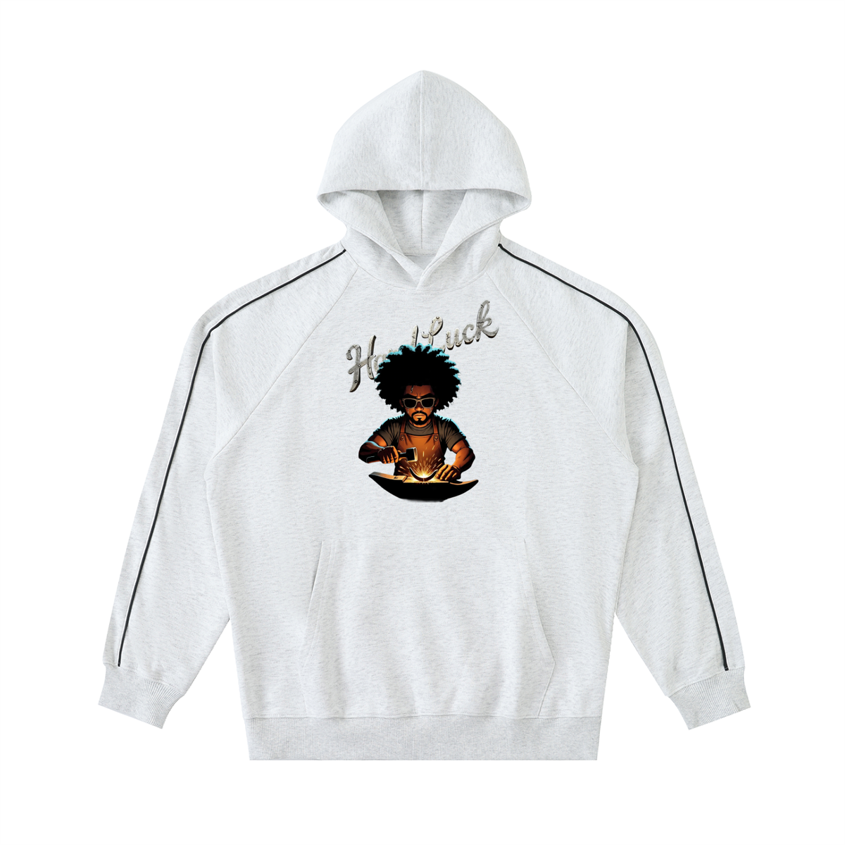 Black Smith Forged Contrast Piping Raglan Hoodie