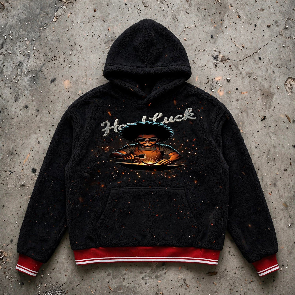 Black Smith forged Oversized Color Block Fleece Hoodie