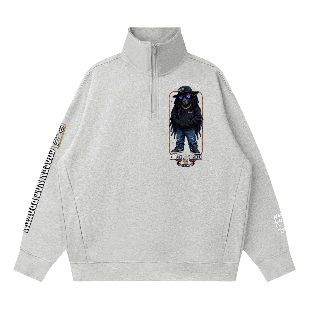 Hard Luck Apparel - Black Sheep Quarter Zip Sweatshirt | Chosen Not Broken Drop Shoulder Pullover