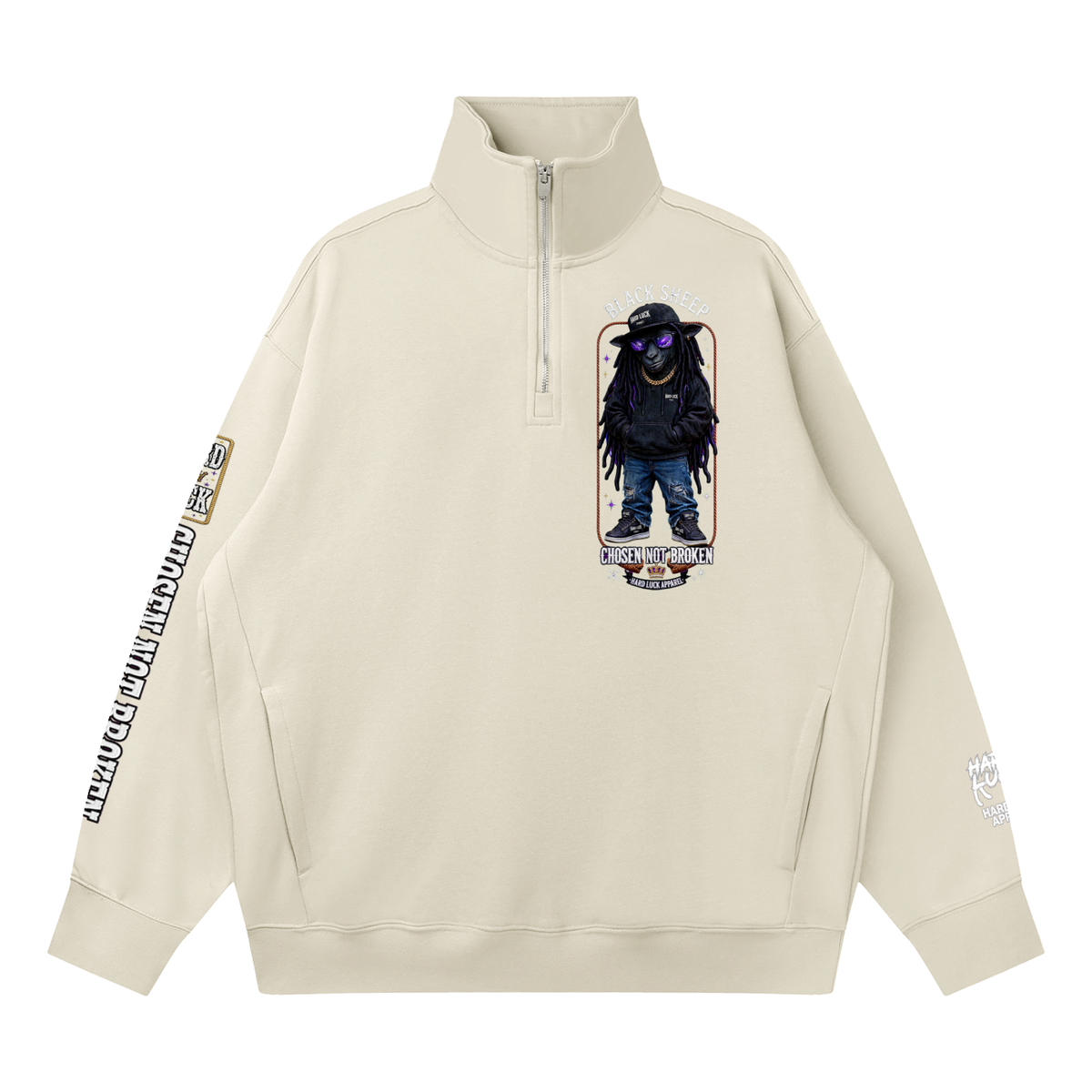Hard Luck Apparel - Black Sheep Quarter Zip Sweatshirt | Chosen Not Broken Drop Shoulder Pullover