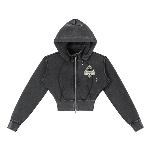 Uptown Ace Vintage Washed Cropped Fleece Hoodie