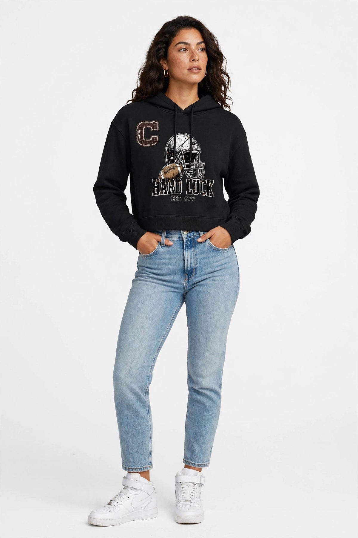 GRIDIRON GUT CHECK - Headhunter 77 Captain Women's Cropped Hoodie - Hard Luck Apparel