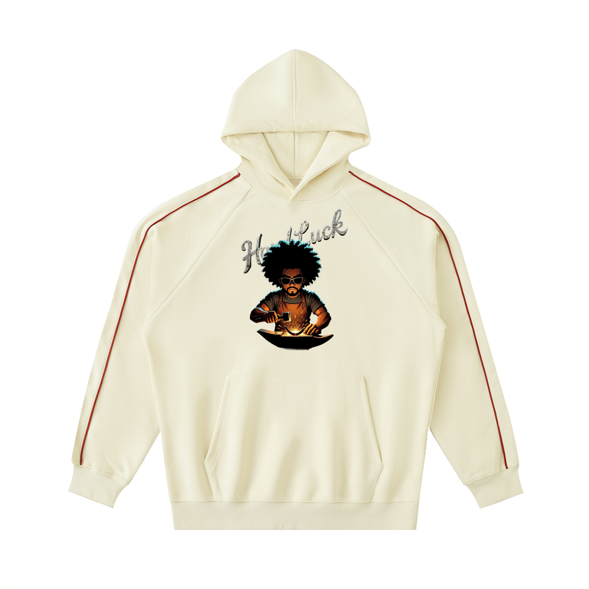 Black Smith Forged Contrast Piping Raglan Hoodie