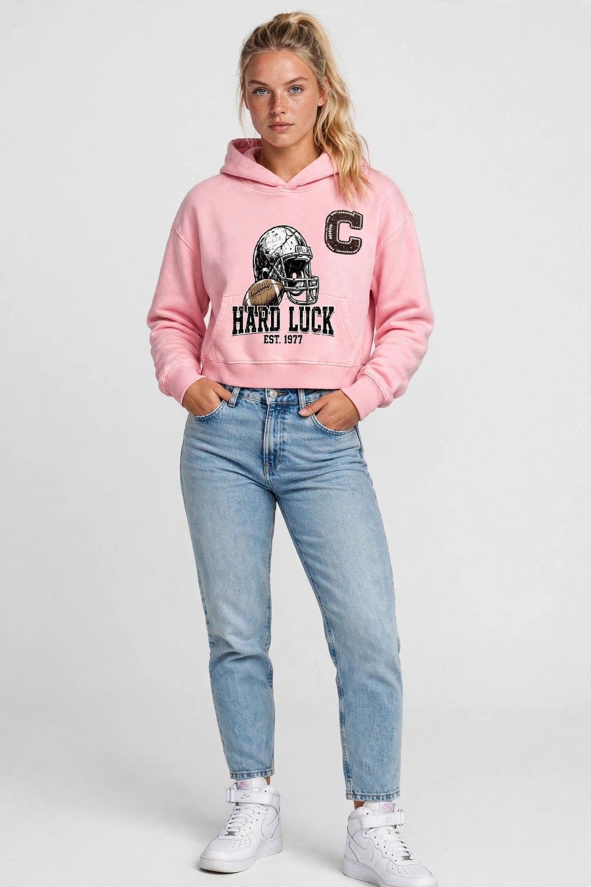 GRIDIRON GUT CHECK - Headhunter 77 Captain Women's Cropped Hoodie - Hard Luck Apparel