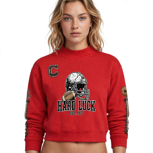THE HEADHUNTER - Gridiron Gut Check Mock Neck Fleece Sweatshirt - Womens Crop Oversized | Hard Luck Apparel EST. 1977