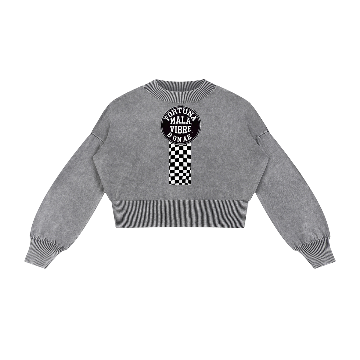 Mineral Wash Balloon Sleeve Cropped Sweater
