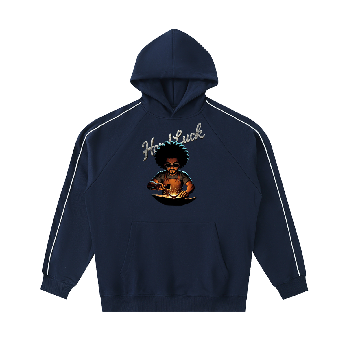 Black Smith Forged Contrast Piping Raglan Hoodie