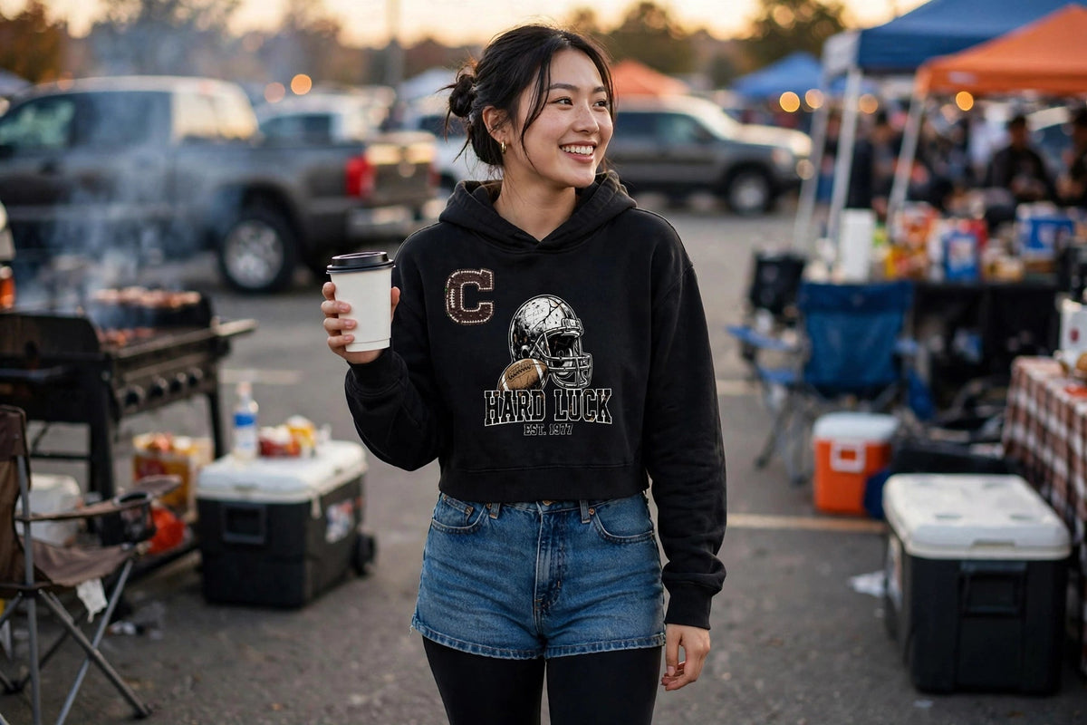 GRIDIRON GUT CHECK - Headhunter 77 Captain Women's Cropped Hoodie - Hard Luck Apparel