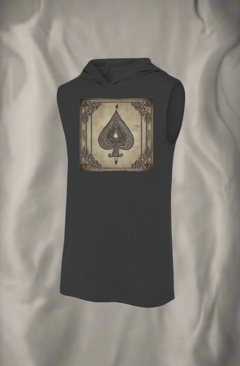 Ace of Spades Sleeveless Sport-Tek Hoodie - Vintage Playing Card Gym Hoodie