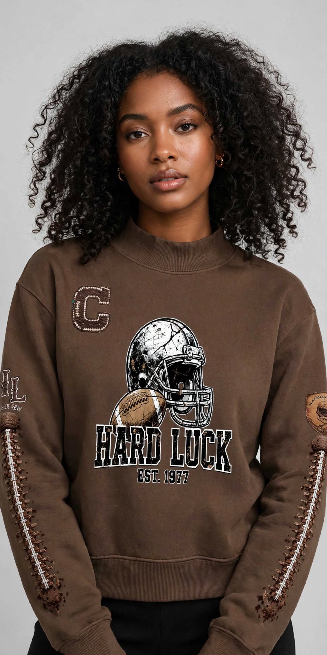 THE HEADHUNTER - Gridiron Gut Check Mock Neck Fleece Sweatshirt - Womens Crop Oversized | Hard Luck Apparel EST. 1977