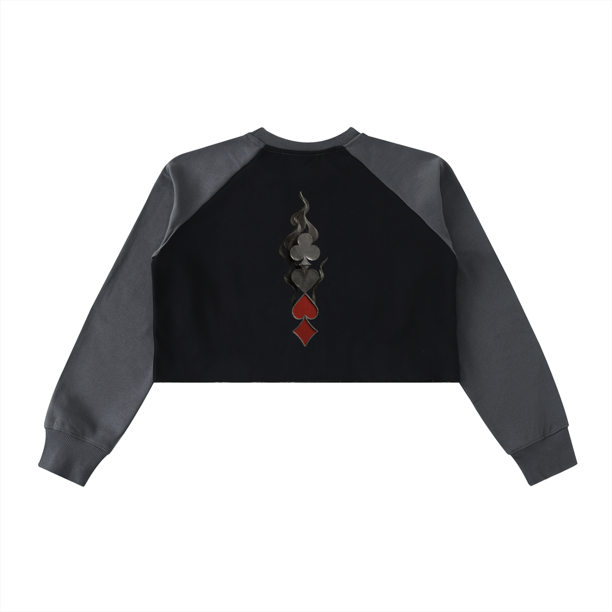 Hard Luck- Uptown Ace Raw-Hem Color-Block Raglan Crop Sweatshirt
