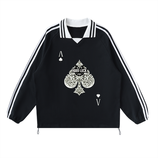 Uptown Ace Contrast Striped Lapel Collar Sweatshirt