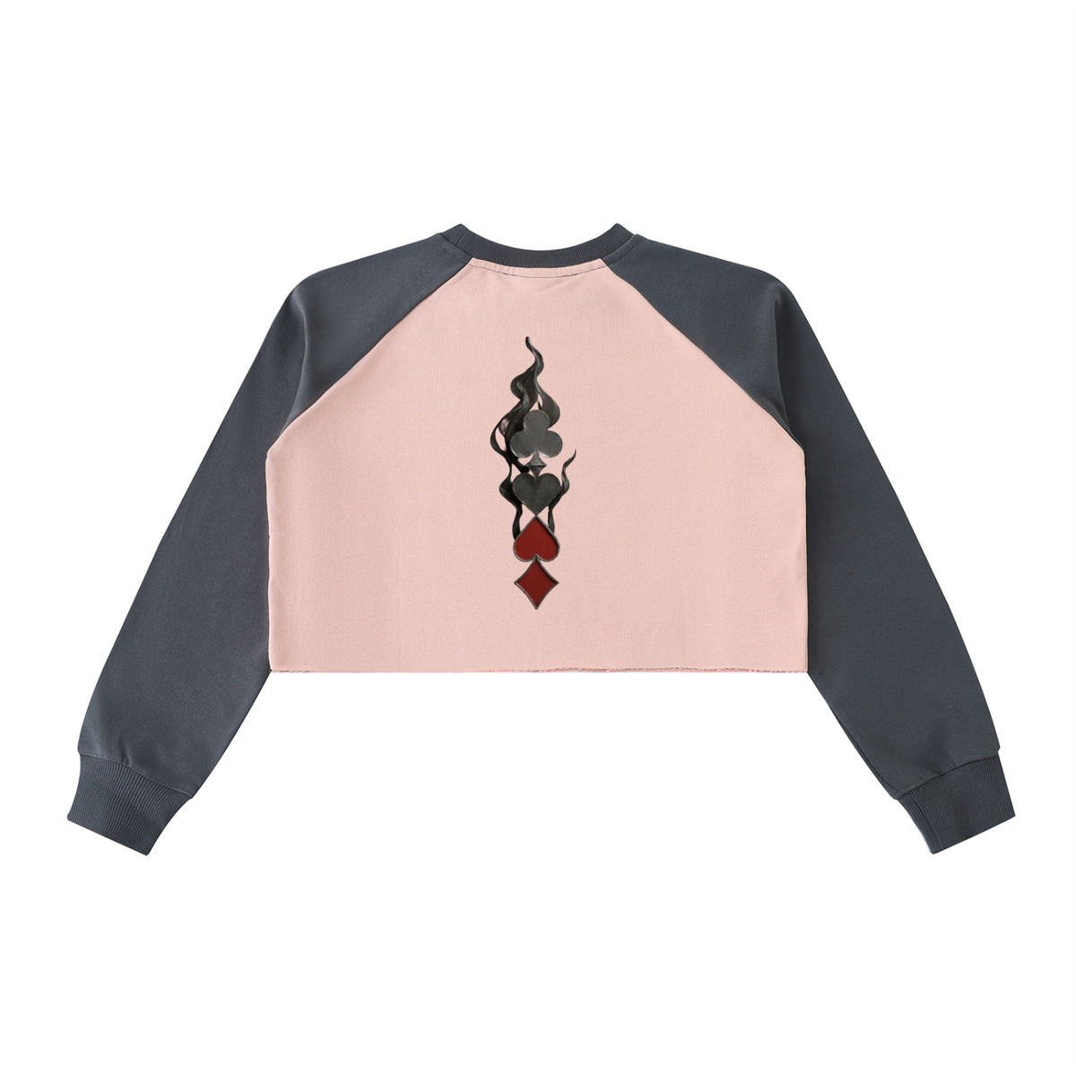 Hard Luck- Uptown Ace Raw-Hem Color-Block Raglan Crop Sweatshirt