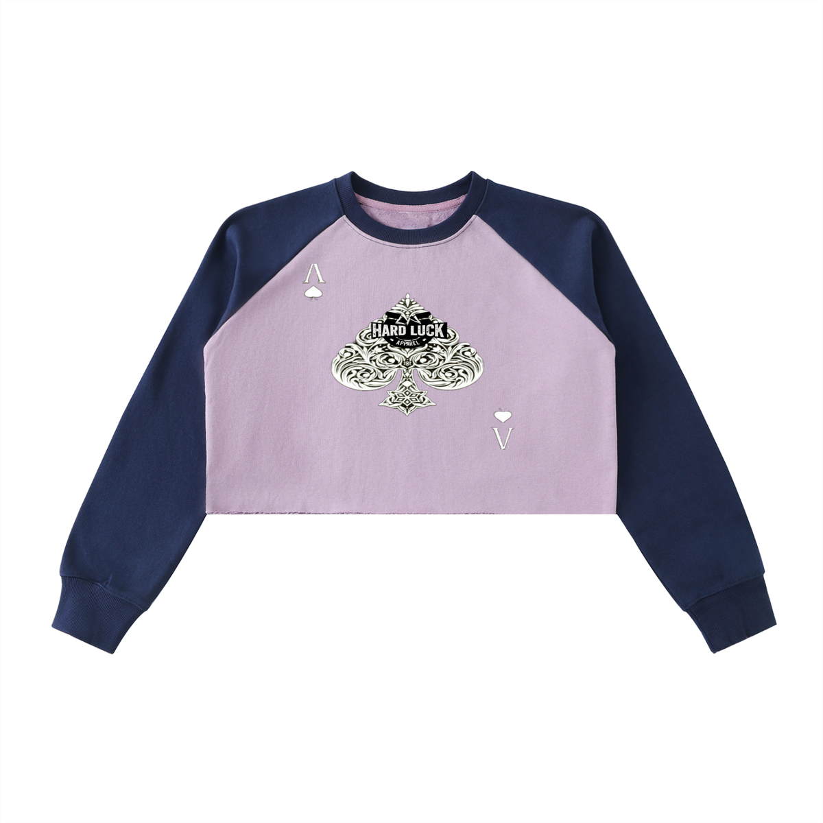 Hard Luck- Uptown Ace Raw-Hem Color-Block Raglan Crop Sweatshirt