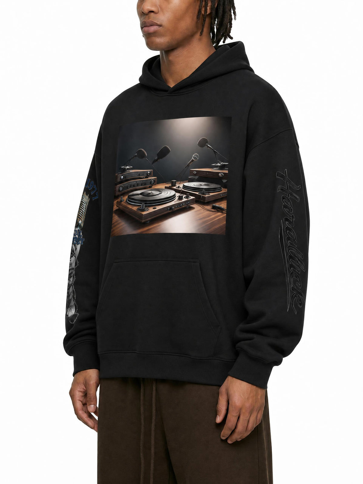 Hard Luck Revolution DJ Hoodie | Turntable & Microphone Graphic | N.Y. Built 1977
