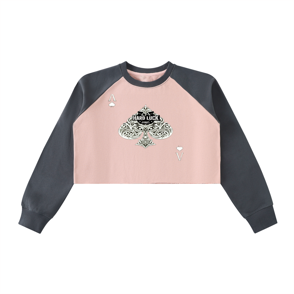Hard Luck- Uptown Ace Raw-Hem Color-Block Raglan Crop Sweatshirt