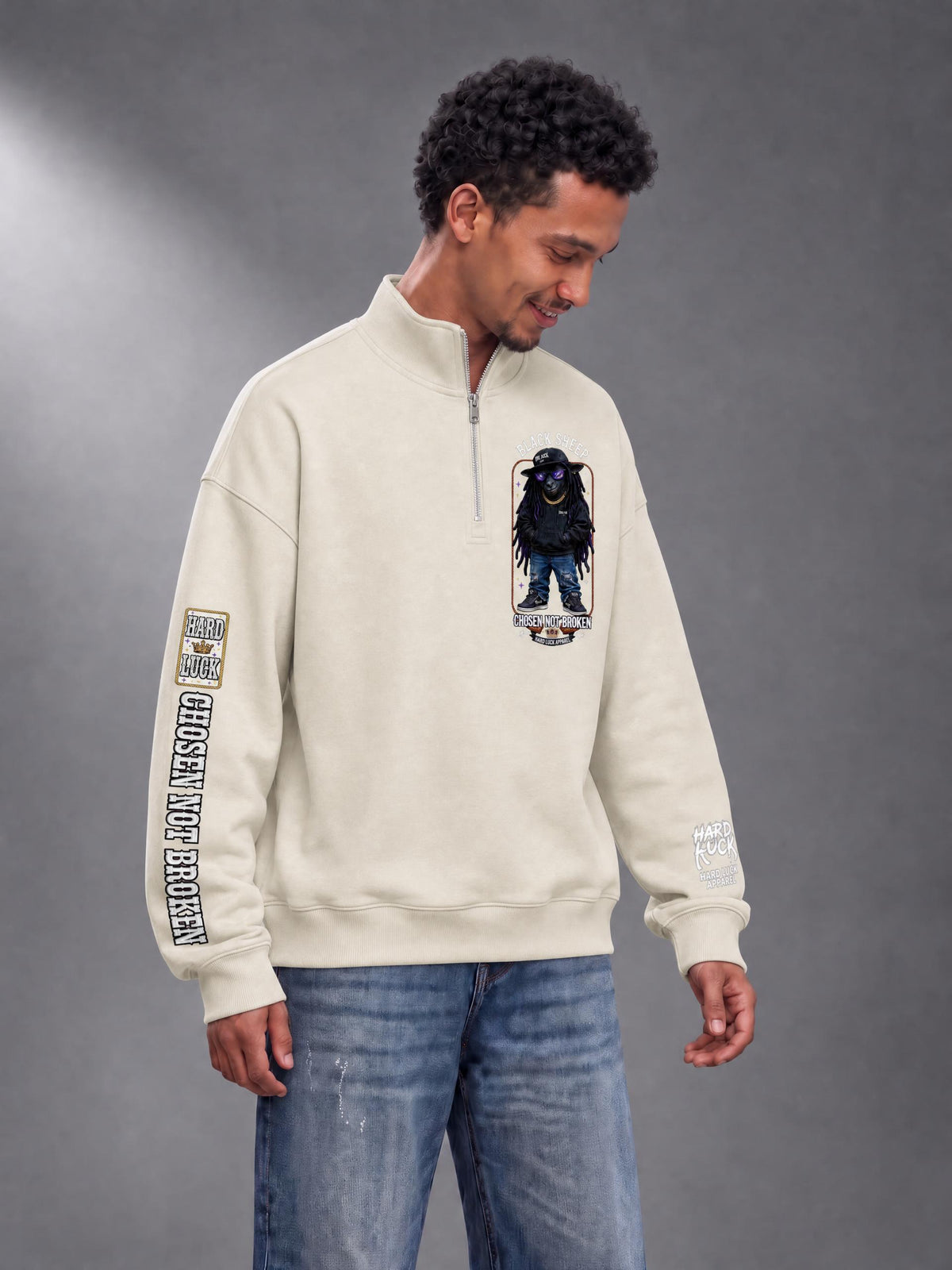 Hard Luck Apparel - Black Sheep Quarter Zip Sweatshirt | Chosen Not Broken Drop Shoulder Pullover