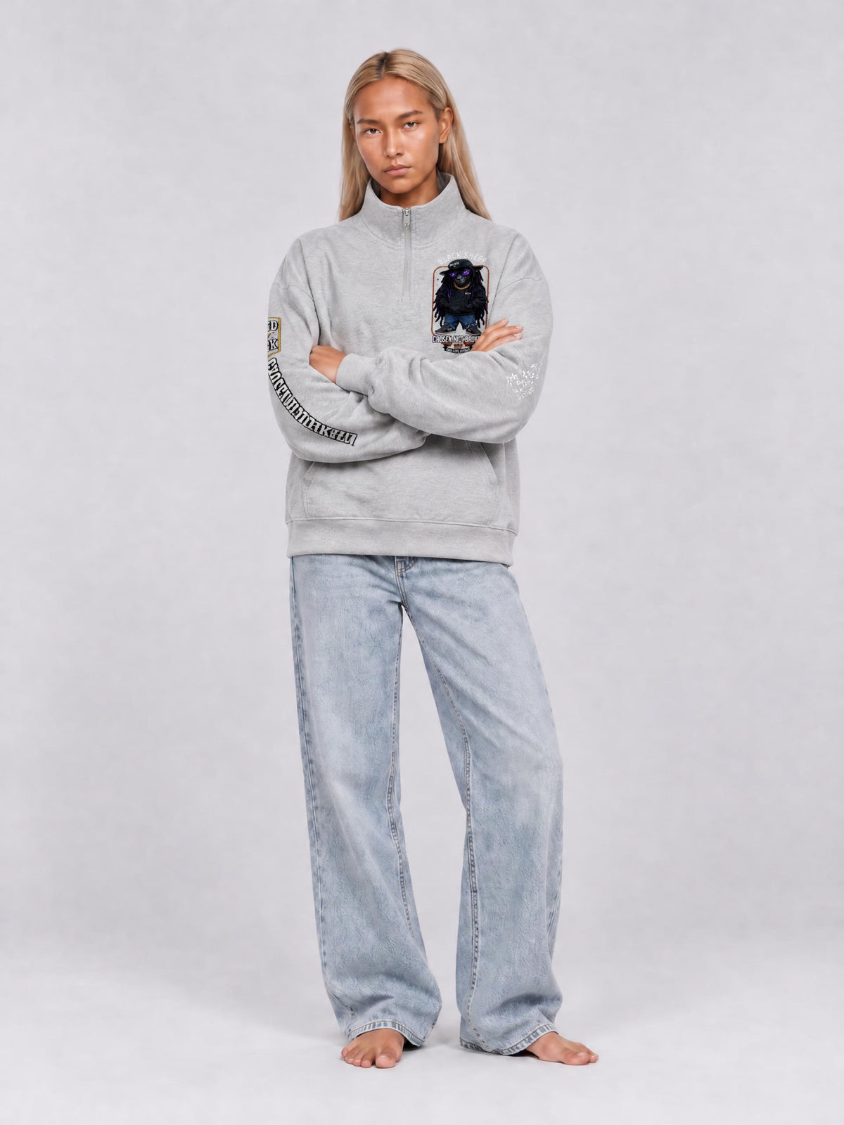 Hard Luck Apparel - Black Sheep Quarter Zip Sweatshirt | Chosen Not Broken Drop Shoulder Pullover
