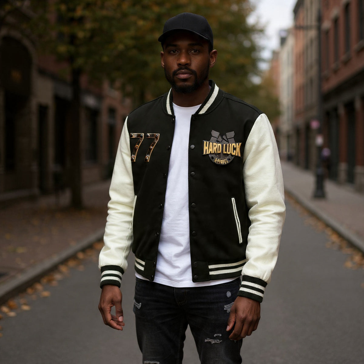 Two-Tone Fleeced Varsity Jacket