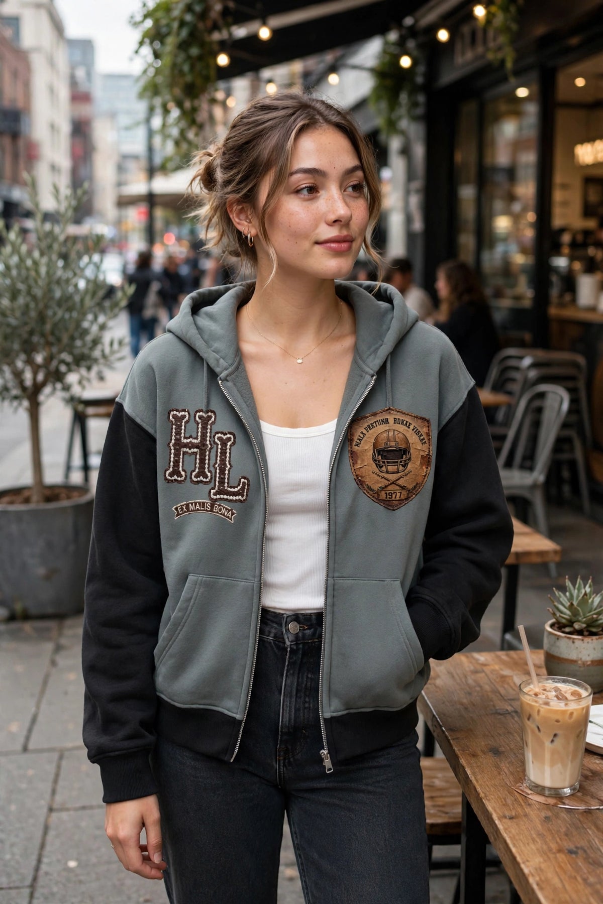GRIDIRON GUT CHECK - Headhunter 77 HL Women's Cropped Zip-Up Hoodie - Hard Luck Apparel