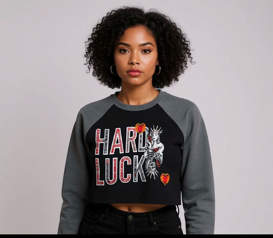 Queens Gambit Raw-Hem Color-Block Raglan Crop Sweatshirt