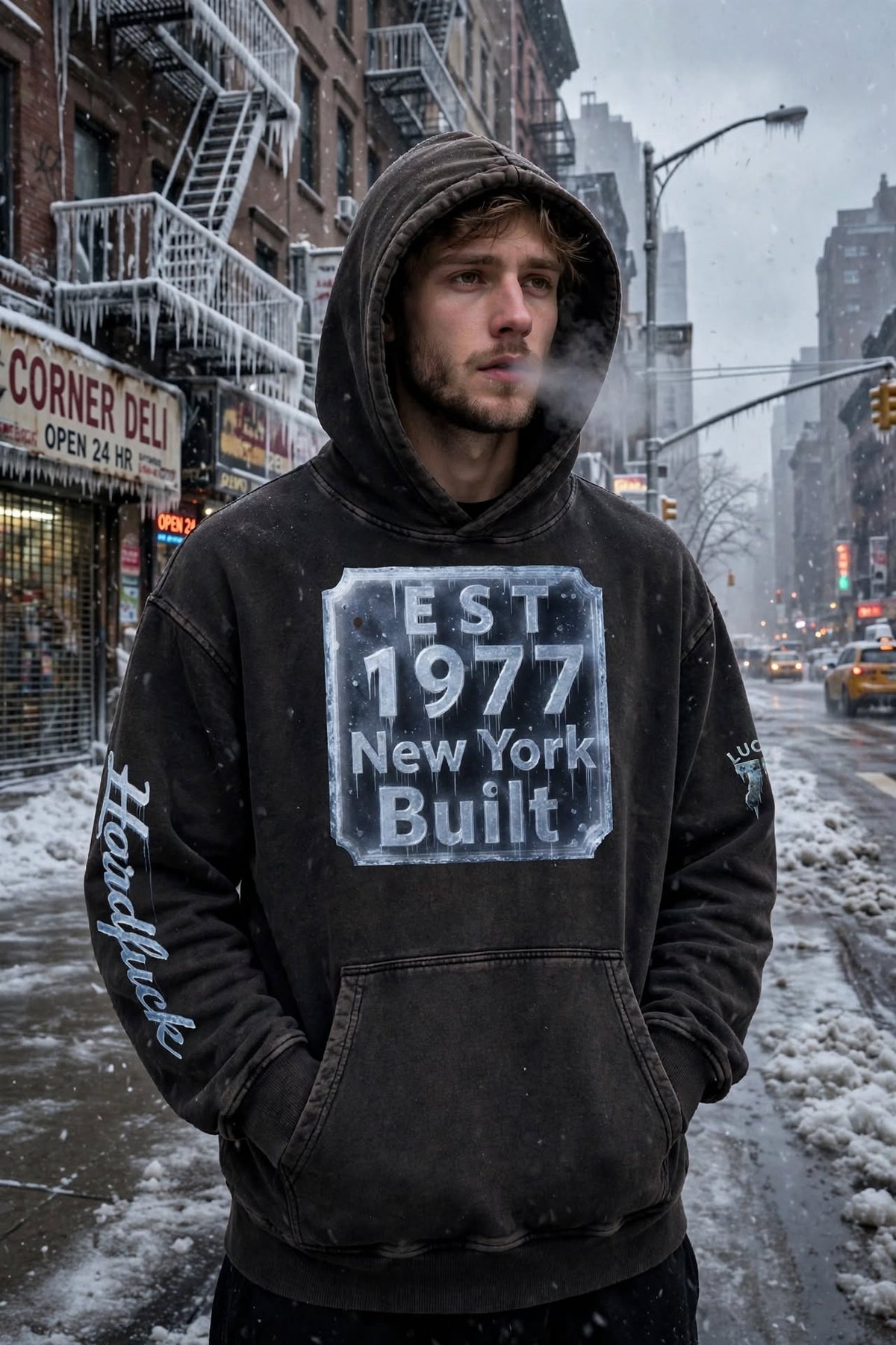 NY BUILT - Ice Storm 1977 Snow-Washed Heavyweight Hoodie