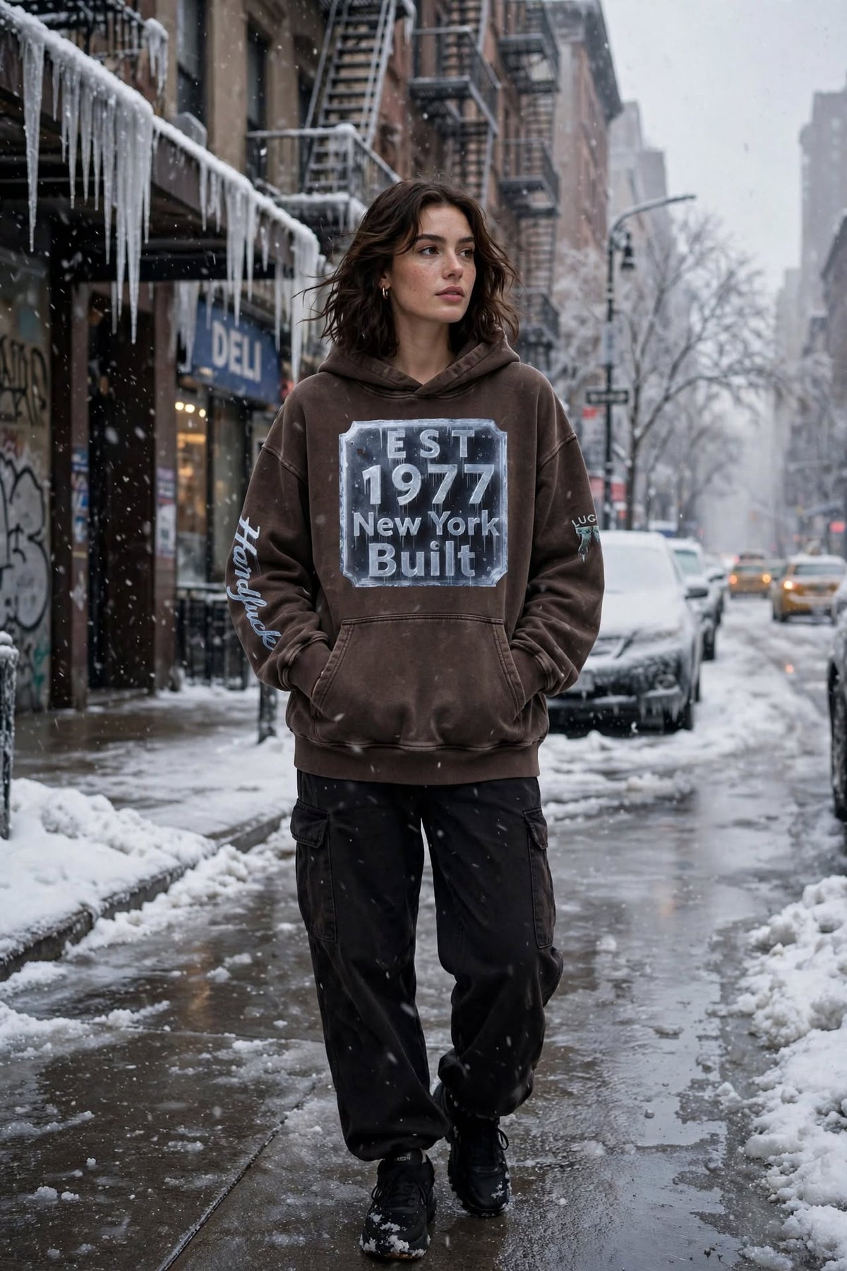 NY BUILT - Ice Storm 1977 Snow-Washed Heavyweight Hoodie