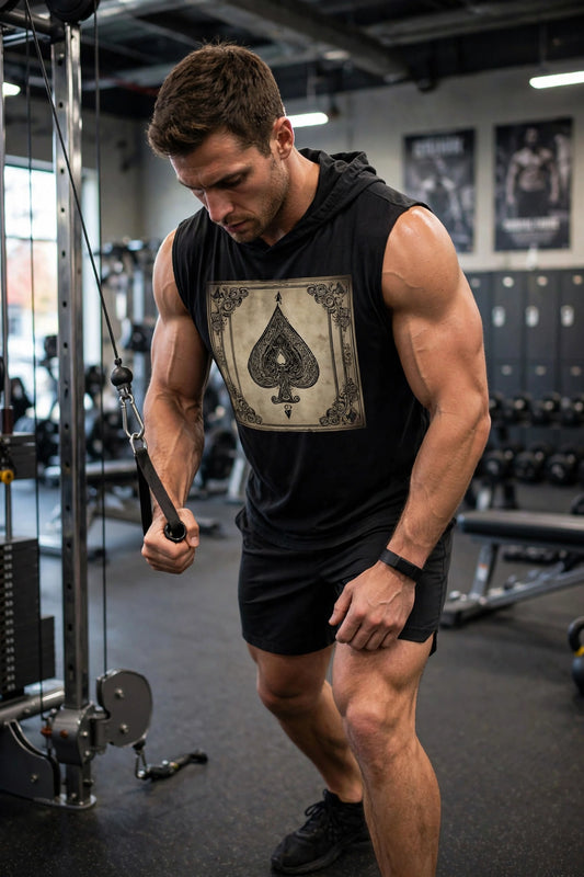 Ace of Spades Sleeveless Sport-Tek Hoodie - Vintage Playing Card Gym Hoodie