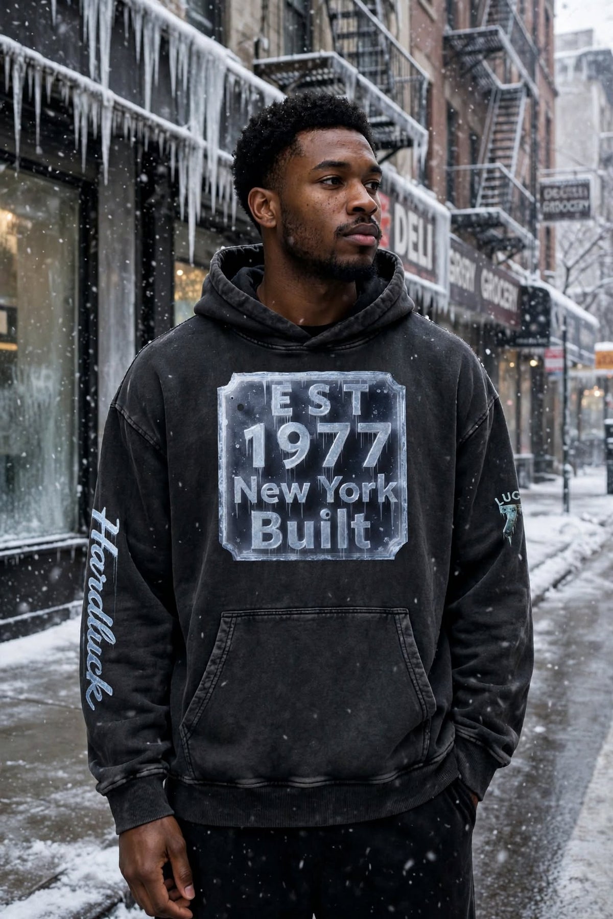 NY BUILT - Ice Storm 1977 Snow-Washed Heavyweight Hoodie