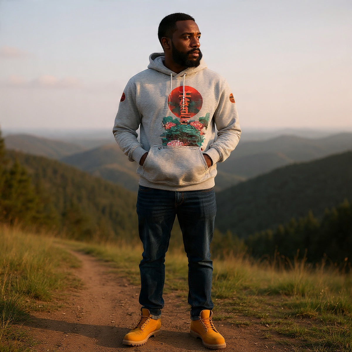 Red Horizon Fleeced Boxy Hoodie