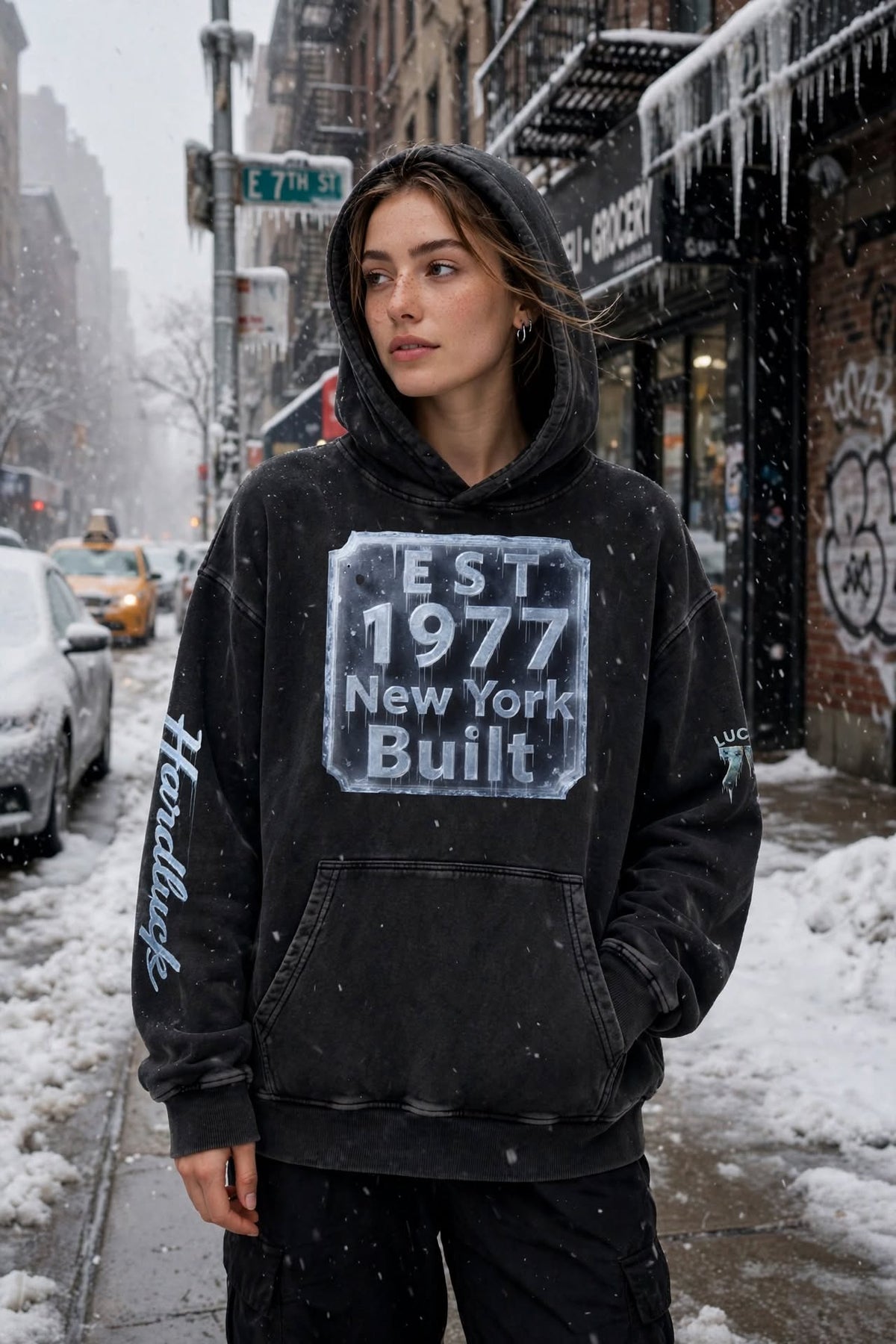 NY BUILT - Ice Storm 1977 Snow-Washed Heavyweight Hoodie