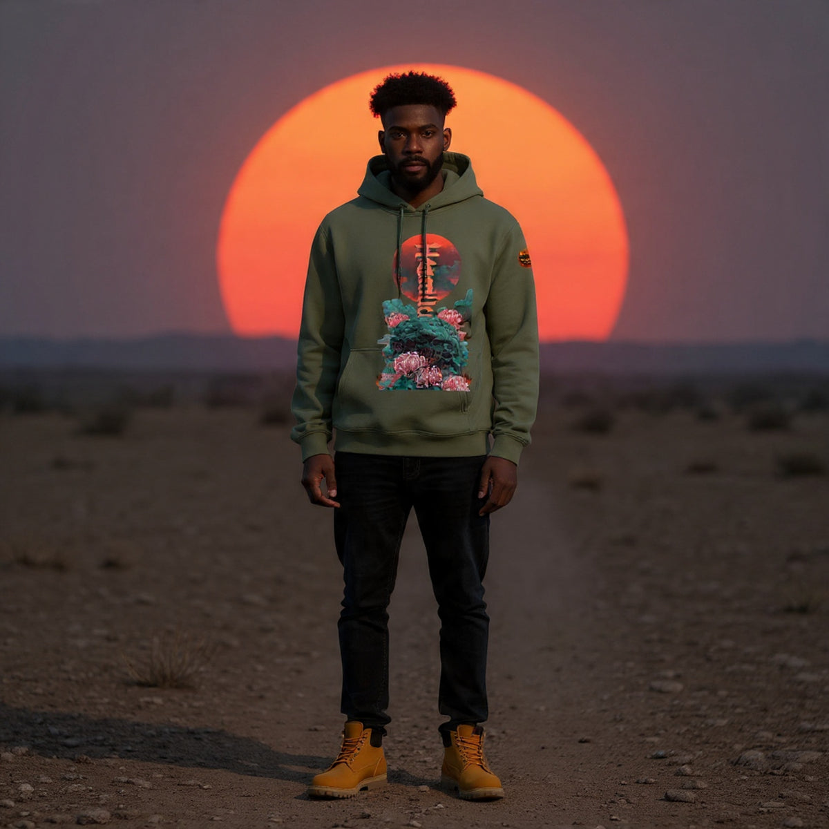 Red Horizon Fleeced Boxy Hoodie