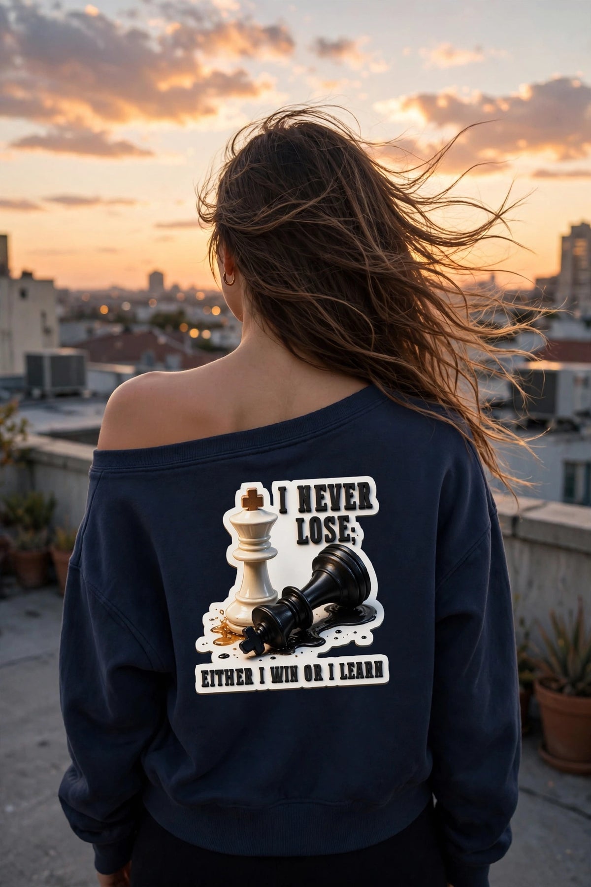 The Last Move "Win or Learn" Off-Shoulder Sweatshirt | Women's Streetwear | Hard Luck Apparel